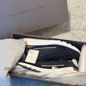 Brunello Cucinelli Navy and White Sneakers